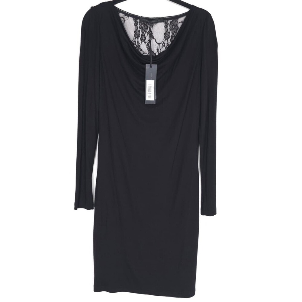 KATHERINE BARCLAY NEW Black Lace Back Dress‎ Small Long Sleeve Stretch K4391-109